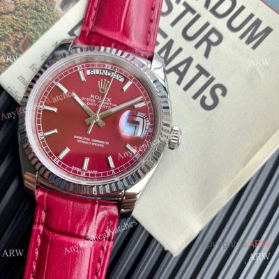 TRF V3 Swiss Replica Rolex Day Date Burgundy Dial Stainless steel Case